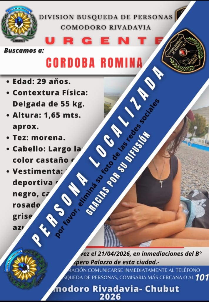 Encontraron a Romina Belén Córdoba y dieron por finalizada su búsqueda