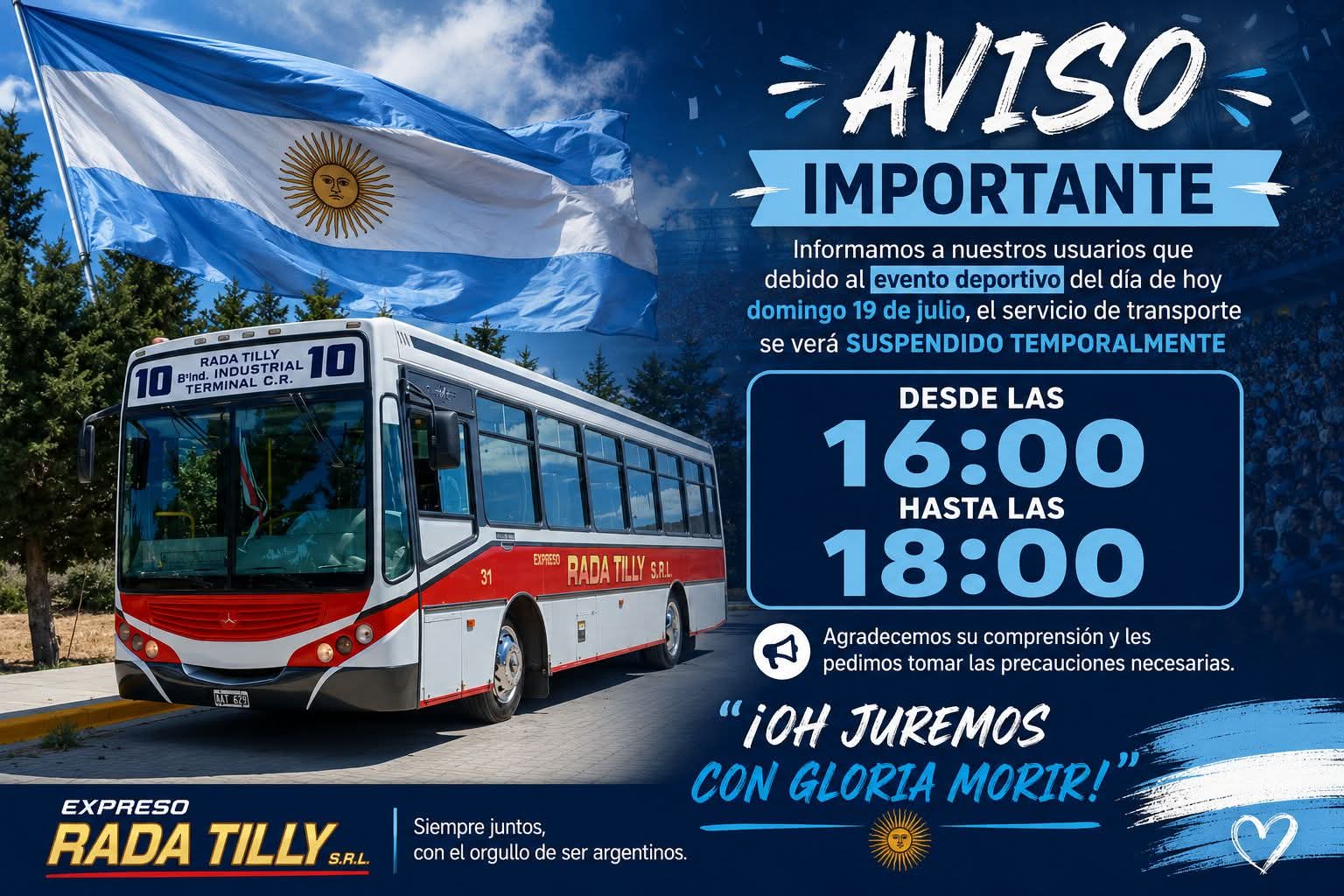 Expreso Rada Tilly suspenderá el servicio de colectivos durante dos horas este domingo