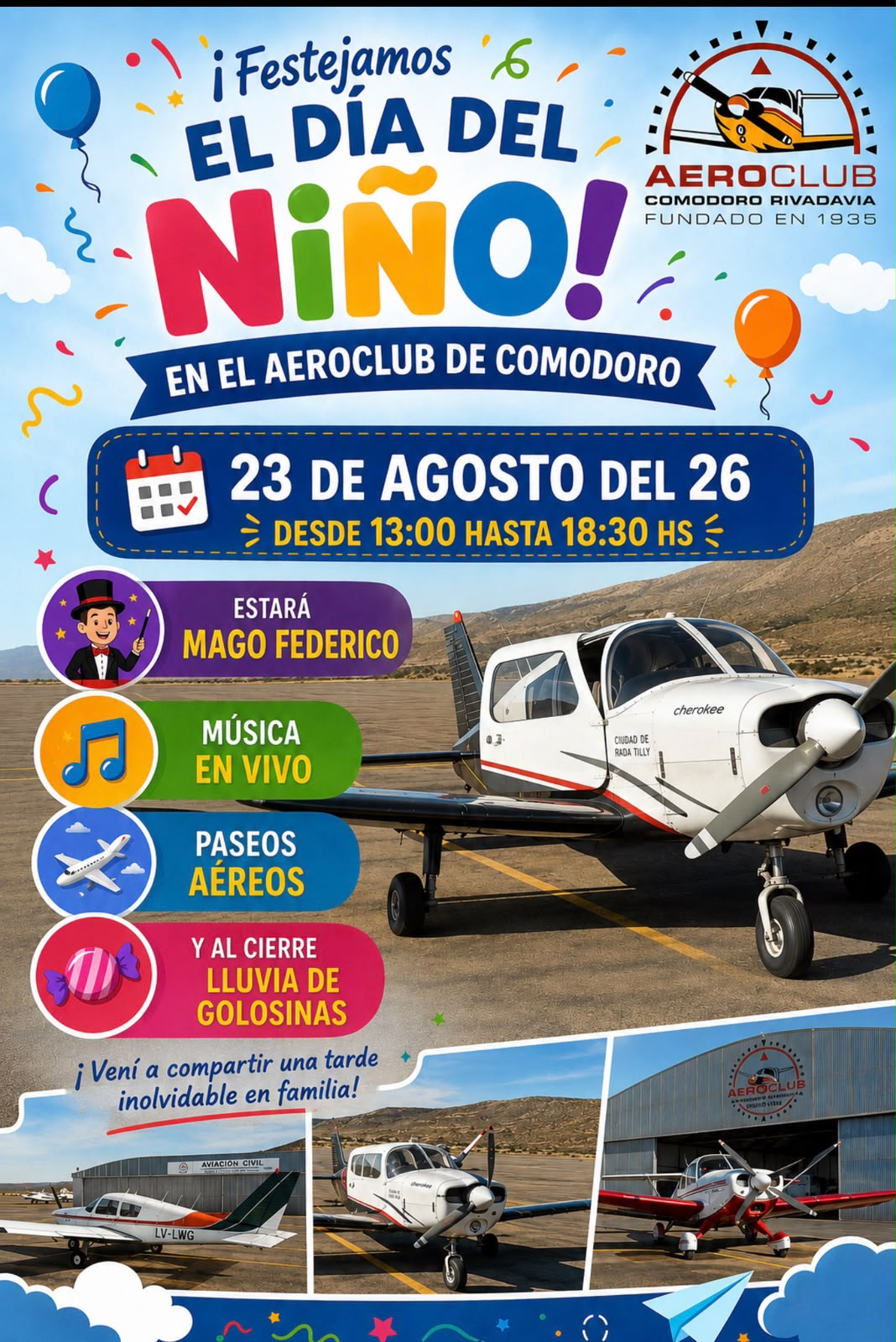El Aeroclub de Comodoro celebra el Día del Niño con una jornada llena de actividades