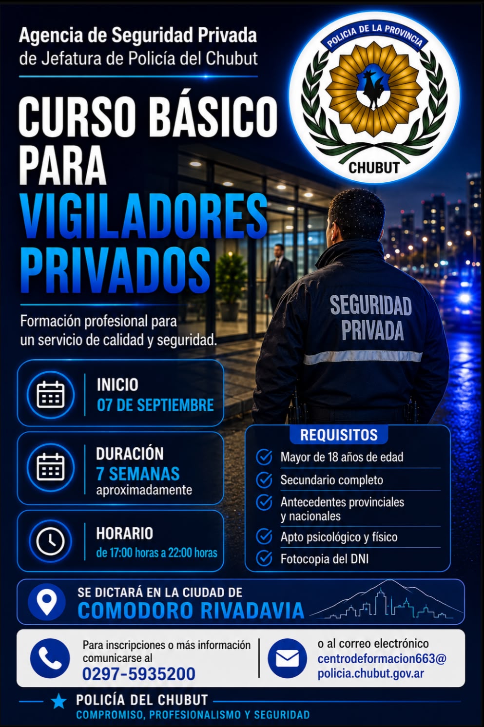 Comodoro Rivadavia tendrá un nuevo Curso Básico para Vigiladores Privados